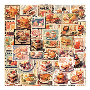 原创食物邮票贴纸甜食饮料手账素材diy手工笔记本冰箱旅行箱贴画