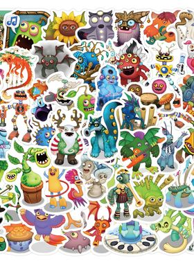 60张新款my singing monster我的歌声怪物贴纸头盔手机行李箱贴画