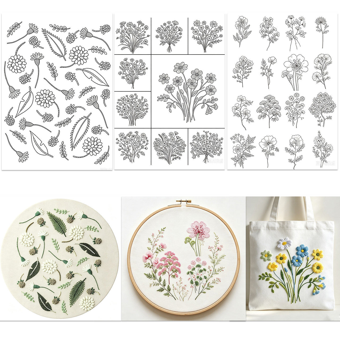 刺绣图案样纸手工diy材料包水溶布绿植花卉自粘古风布贴刺绣画