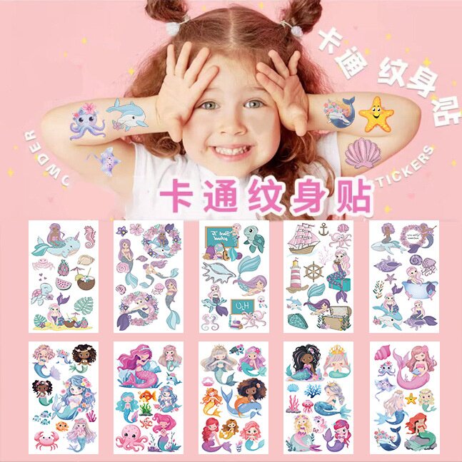 卡通儿童画脸纹身女生独角兽贴纸