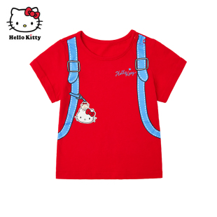 Hello Kitty童装女童夏款纯棉短袖T恤儿童休闲圆领上衣