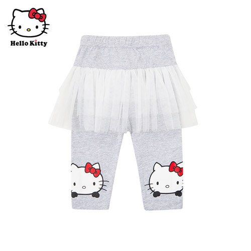 Hello Kitty童装女童夏款棉七分裤打底裤儿童网纱裙裤