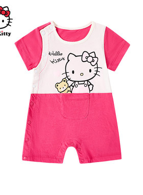 清仓Hello Kitty婴儿纯棉短袖连体衣夏薄卡通游戏装爬服宝宝装