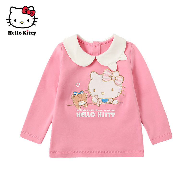 hellokitty凯蒂猫官方童装春女童娃娃领棉长袖t恤打底衫可爱上衣