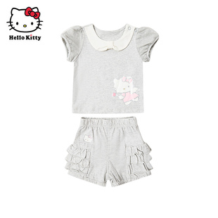 Hello Kitty凯蒂猫卡通风女宝宝夏季纯棉短袖短裤两件套装