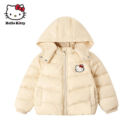Hello Kitty童装女童连帽羽绒外套白鸭绒羽绒服短款冬保暖