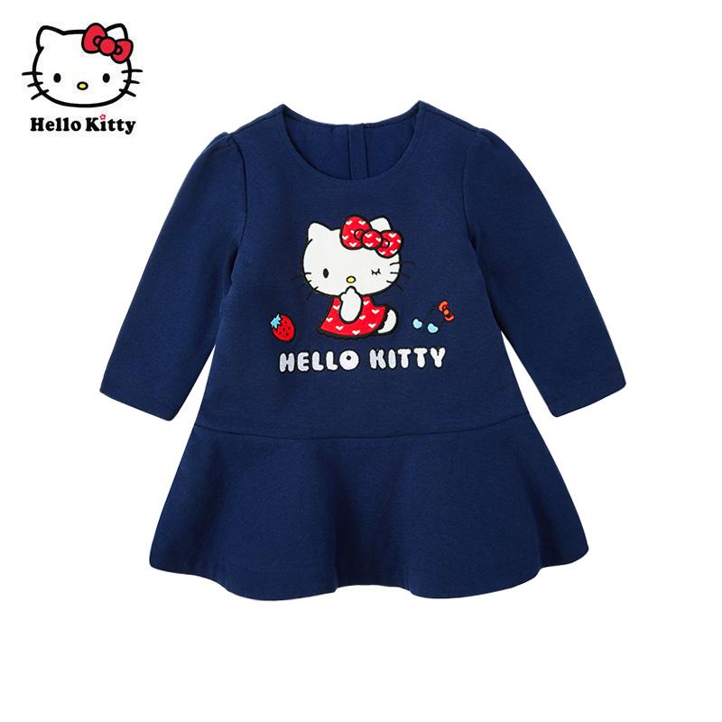 Hello Kitty童装冬款女童长袖连衣裙小洋装休闲裙子