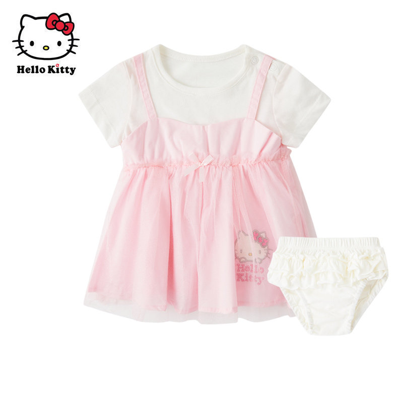 Hello Kitty夏婴儿纯棉短袖连衣裙套装女宝宝新生儿裙子