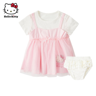 Hello Kitty夏婴儿纯棉短袖连衣裙套装女宝宝新生儿裙子