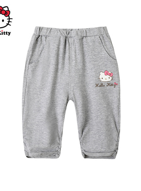 Hello Kitty童装女童夏款薄舒适棉七分裤中裤休闲裤子
