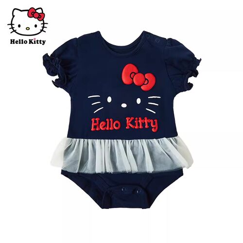 清仓HelloKitty凯蒂猫女宝宝棉短袖连体衣甜美网纱哈衣爬服