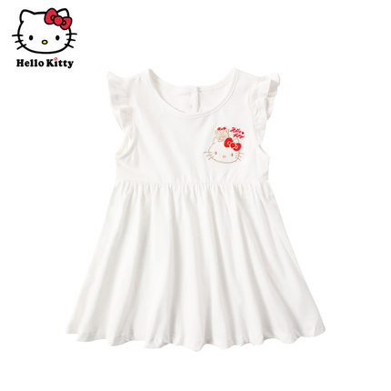 Hello Kitty童装女童夏飞袖纯棉连衣裙百褶裙洋装公主裙子