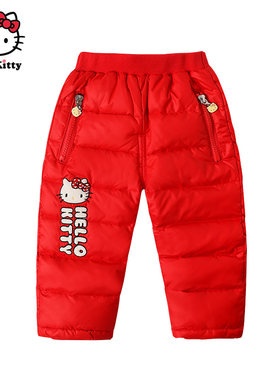 Hello Kitty童装女童冬款保暖羽绒裤宝宝长裤休闲裤子小脚裤
