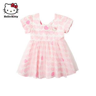Hello Kitty童装女童春款短袖连衣裙网纱洋装公主裙子