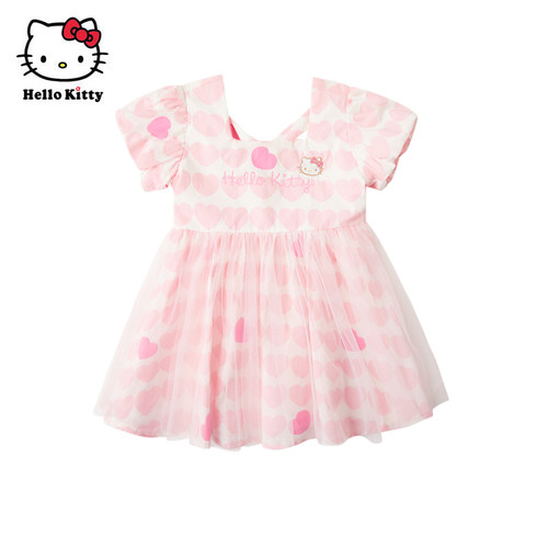 Hello Kitty童装女童春款短袖连衣裙网纱洋装公主裙子