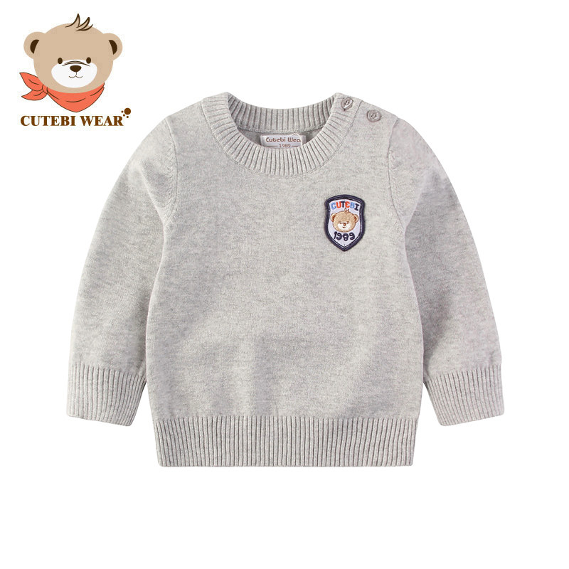 清仓Cutebi Wear男童棉质圆领毛衣秋薄款针织衫套头打底线衣上衣
