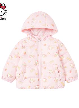 Hello Kitty冬童装女童白鸭绒短款厚连帽羽绒服羽绒外套