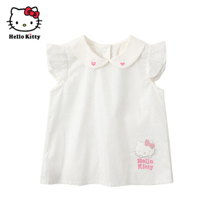 Hello Kitty童装女童夏纯棉背心娃娃衫网纱可爱上衣T恤衬衫