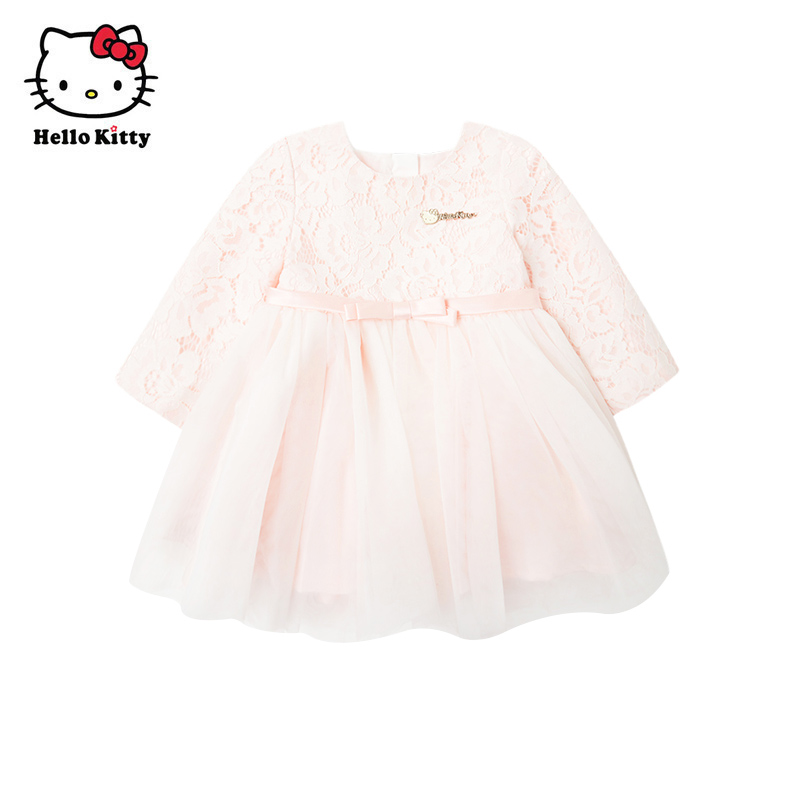 Hello Kitty秋季女童网纱连衣裙公主裙子洋气长袖裙子礼服裙