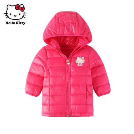 Hello Kitty凯蒂猫女童连帽轻薄羽绒服中长款羽绒外套白鸭绒
