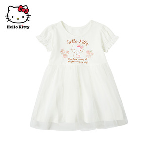 Hello Kitty童装女童夏款短袖棉连衣裙洋装公主裙子百褶裙
