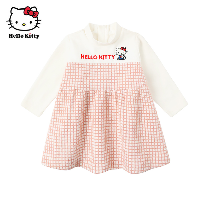 hello kitty童装女童冬款拼接洋装长袖连衣裙子百褶裙