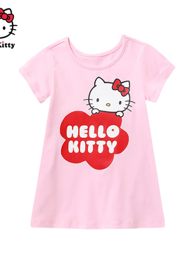 HelloKitty凯蒂猫童装夏女童连衣裙短袖棉T恤裙子