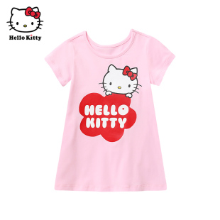 HelloKitty凯蒂猫童装夏女童连衣裙短袖棉T恤裙子