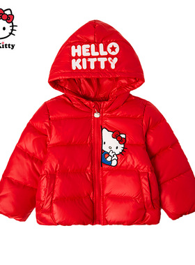 Hello Kitty童装女童连帽羽绒外套白鸭绒羽绒服短款冬保暖