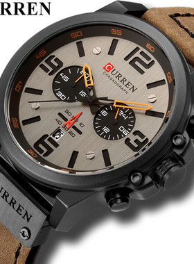 CURREN卡瑞恩8314男士手表 多功能计时运动男士防水石英学生腕表