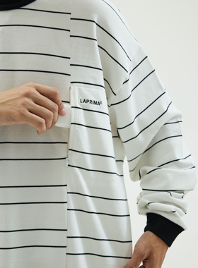 LAPRIMA LAP DECONSTRUCT LS 解构拼接条纹长袖纯棉圆领日系T恤