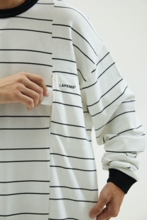 LAPRIMA LAP DECONSTRUCT LS 解构拼接条纹长袖纯棉圆领日系T恤