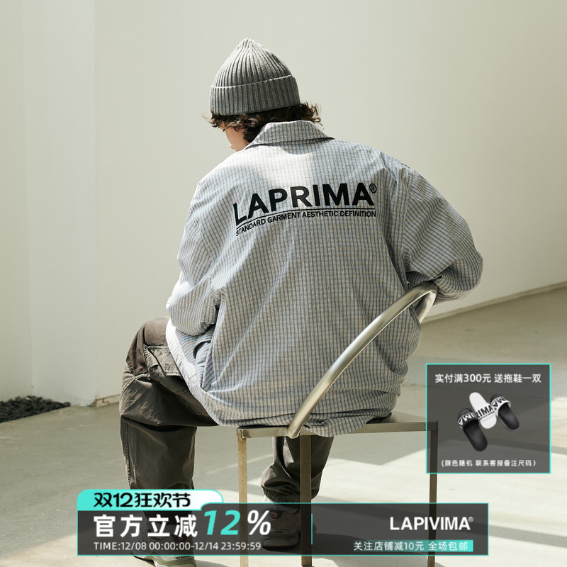 laprima翻领格纹logo印花夹克