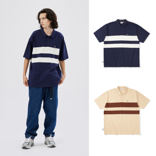 STRIPE 日系条纹拼接纯棉短袖 LAPRIMA SS​ 宽松 LAP复古POLO衫