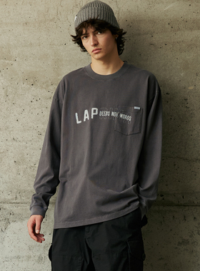 LAPRIMA POCKET PRINT 残缺效果logo口袋印花上衣水洗小领口长袖
