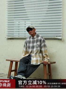 LAP FADE GRADIENT PLAID OVERSIZED SHIRT 渐变褪色格纹廓形衬衣