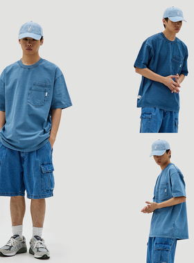 LAPIVIMA WASHED DENIM CREWNECK LAP日系针织牛仔蓝染水洗短袖