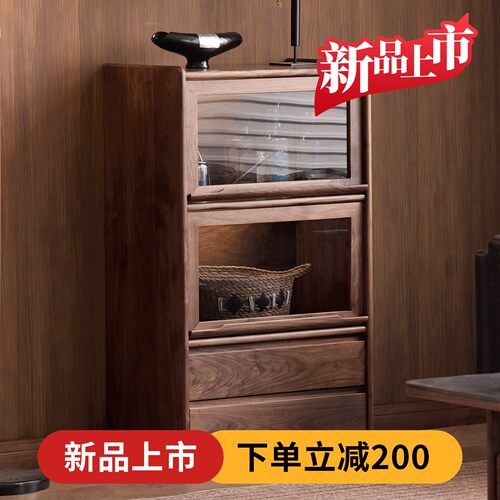 原枝北欧玻璃翻门收纳边柜酒柜