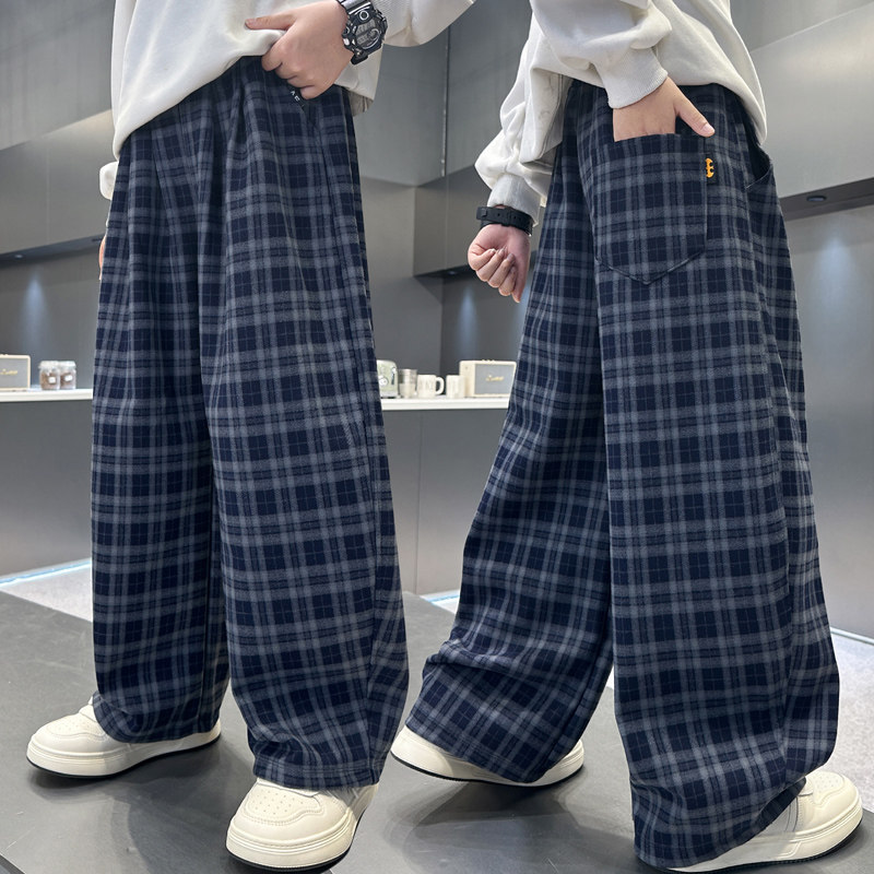 男童阔腿裤子2026儿童休闲裤春秋季休闲直筒格子裤中大童春季长裤