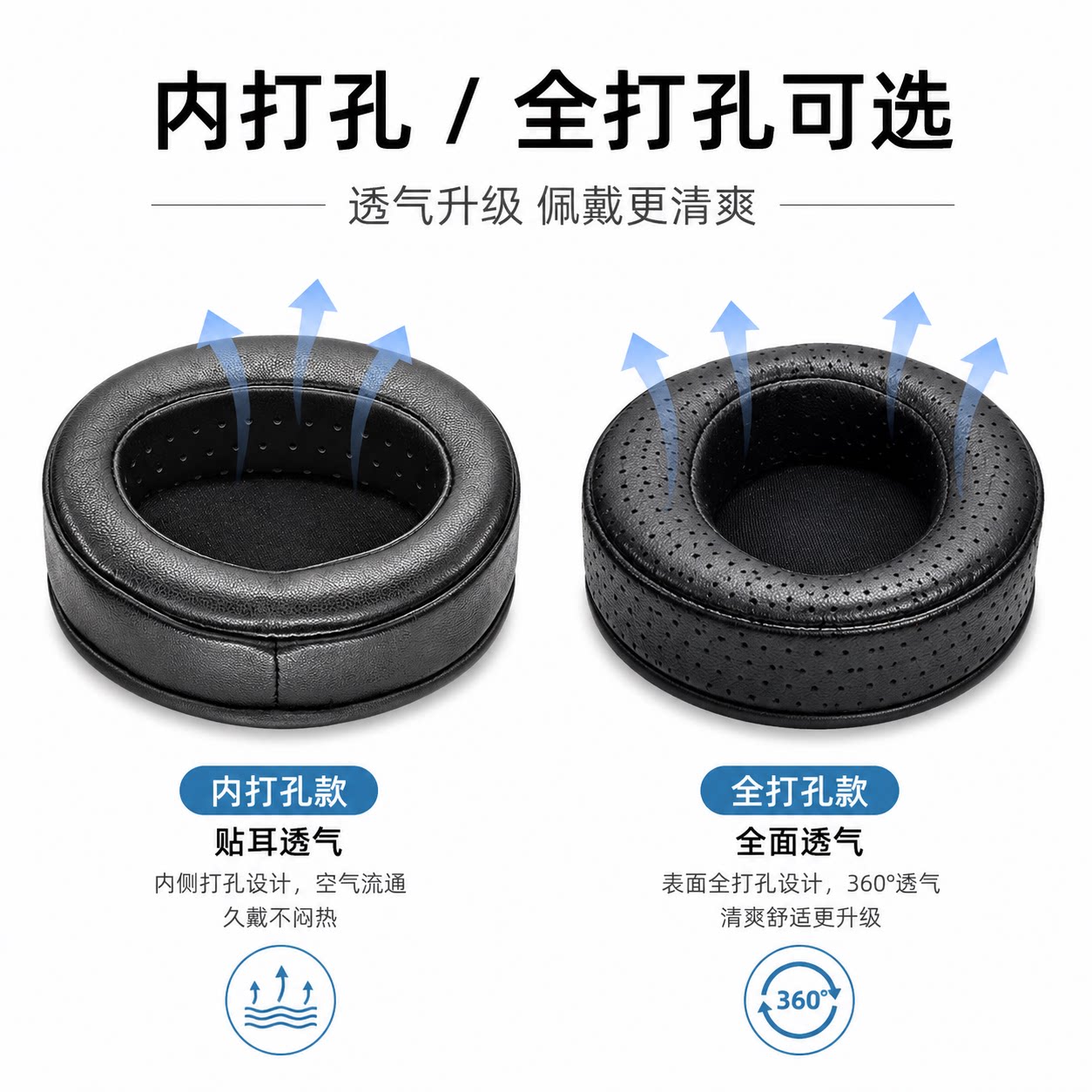 圆形通用内透气全透气羊皮蛋白耳机套耳罩慢回弹记忆海绵耳机配件耳机保护套