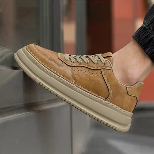 麦黄色2025夏季欧若风百搭舒适防滑透气增高工装鞋上官手工男鞋