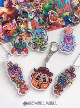 手绘风日式御守达摩巴斯光年玩具总动员挂件三眼仔包包挂饰钥匙扣