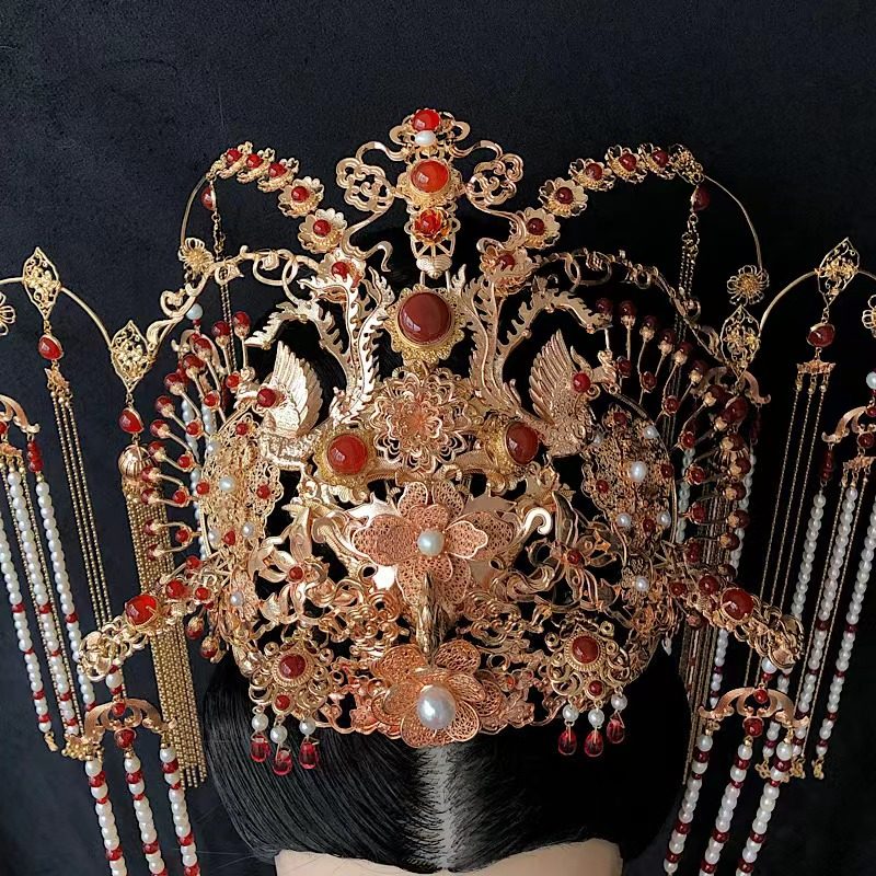 珠翠玉锦《凤玄鸾鸣》汉服发冠婚嫁头饰凤冠古风婚礼盘发流苏凤冠