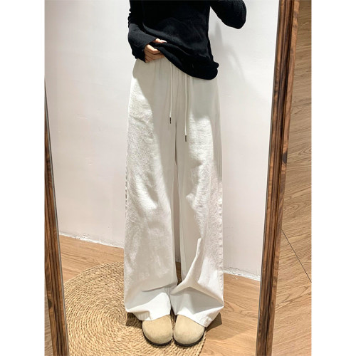 白色棉麻阔腿裤高个子加长