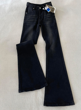 高个子加长175复古黑灰色微喇牛仔裤女新低腰弹力修身显瘦喇叭裤