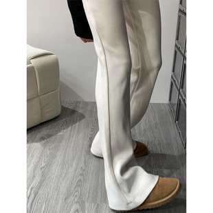 高个子加长复古米白灯芯绒微喇裤女春新款显瘦高腰弹力显瘦马蹄裤