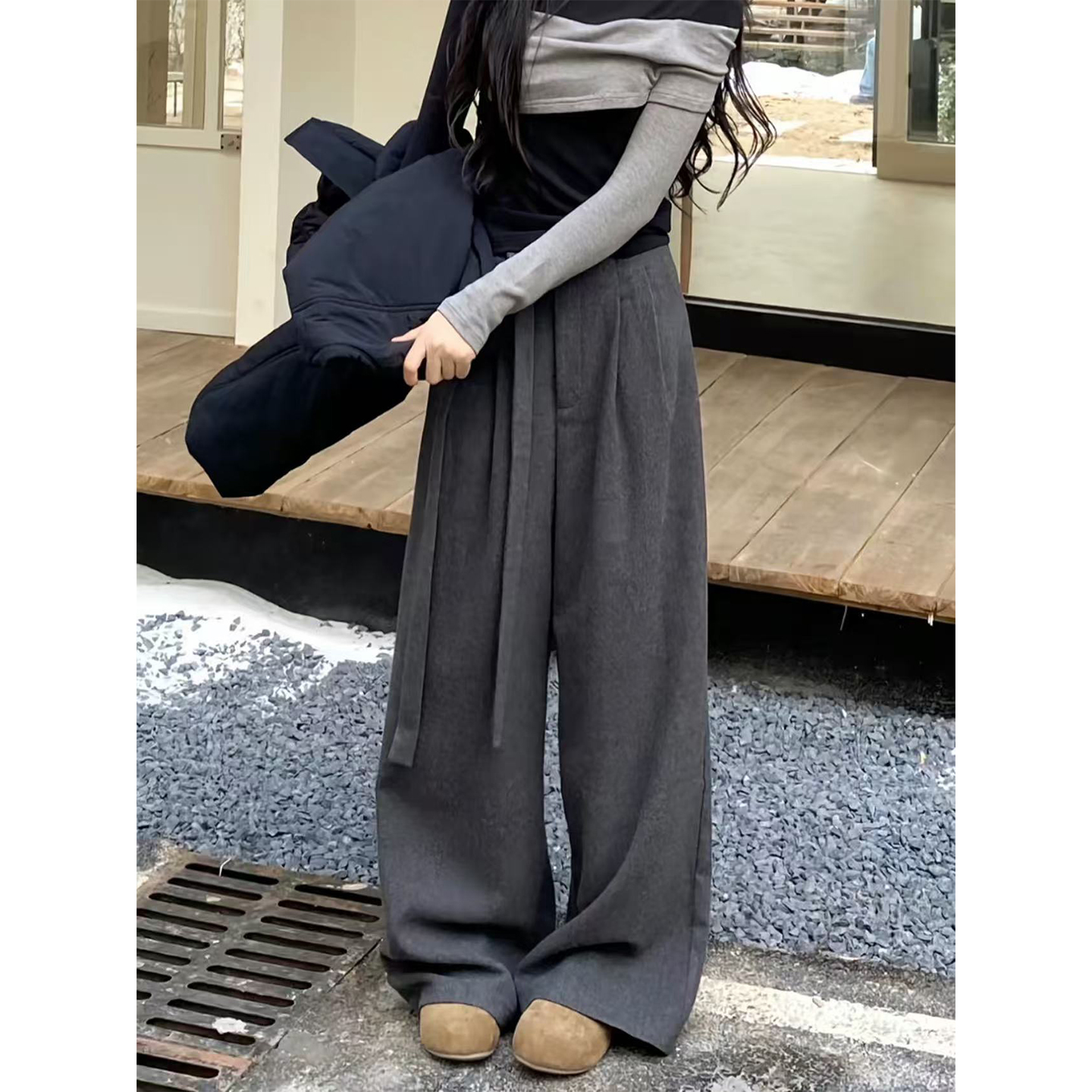 小红书博主推荐的超长毛呢裤