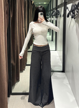 高个子加长灰色侧腰排扣设计毛呢裤女2026新款显瘦宽松垂感休闲裤