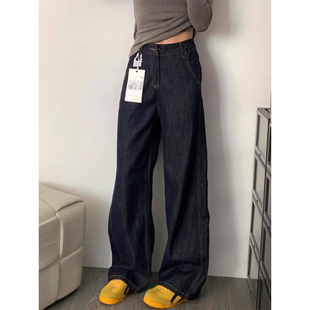 高个子加长深蓝复古高腰直筒牛仔裤女春季新款显瘦宽松休闲拖地裤