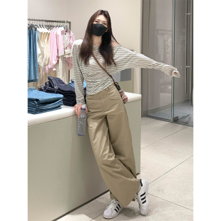 女2025春夏显瘦遮肉百搭直筒休闲长裤 高个子加长摩卡色阔腿工装 裤